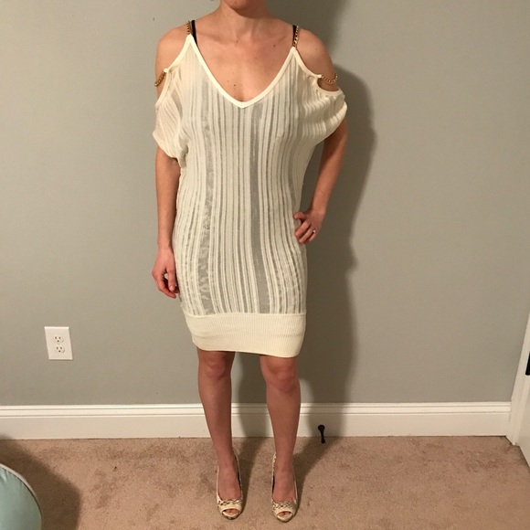 Sassy Bebe Off-White Sheer Sweater Dress - Picture 2 of 8
